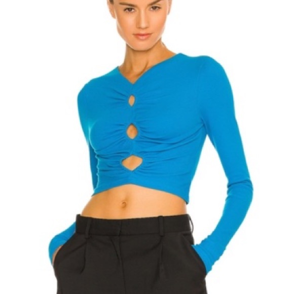 Revolve SNDYS Natty Cut Out Long Sleeve Crop Top Shirt Aqua - Picture 1 of 9